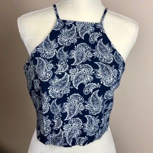 Large Blue Paisley Crop Top